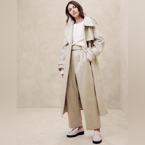 NWOT! Banana Republic Natural Stone Gray Cruz Pleated Wide-Leg Chino - Size 20 💎 - Picture 1 of 7